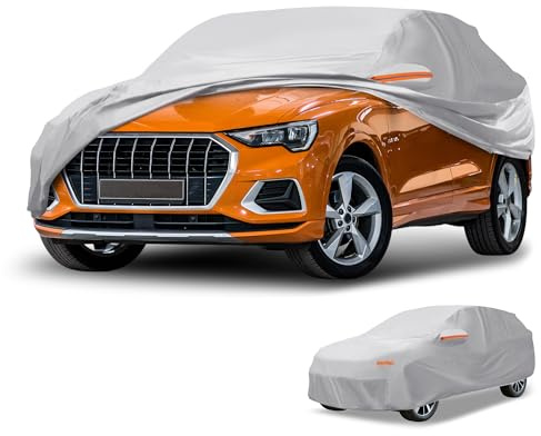 Partuto Waterproof All-Weather Universal Car Cover with Right Side Zipper, Aluminum Film Silver Tone Fits for SUV Up to 181 Length