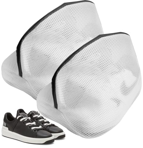 2er Set Schuhwaschbeutel für Waschmaschine, zusammenklappbarer Wiederverwendbare Schuhbeutel mit Dreischichtigem Netz, für Schuhe und Kleidung,Leicht zu reinigen,Universalgröße 24x24x40 cm schwarz