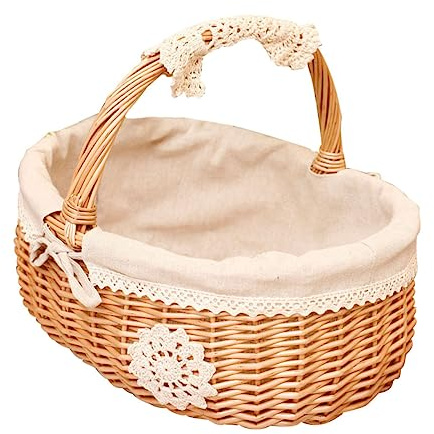 Soimiss Cestino Portaoggetti Intrecciato in Vimini Cesto Da Picnic Portatile Con Manici Per Organizzazione Casa Interni Ed Esterni