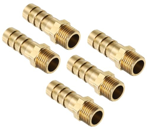 QUARKZMAN 5Pcs Latón Espiga Manguera Montaje Métrico M10-1 Macho a Púas Adaptador para Manguera ID 8mm Adaptador de Conexión de Tubería con Púas para Agua, Combustible y Aire