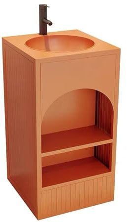 RDIAYDN Lavandino A Colonna Retro in Ferro Battuto, Lavandino su Piedistallo Freestanding Set con Rubinetto E Scarico, Lavatoio con Piedistallo Supporto in Acciaio Inossidabile,Arancia