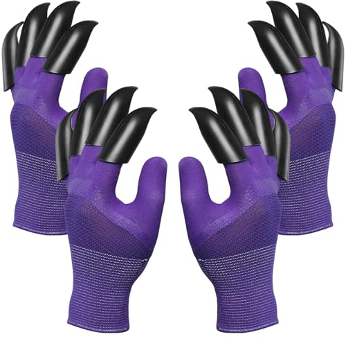 Storystore 2 Pairs Garden Gloves with Claws, Gardening Gauntlets Waterproof Garden Gloves for Men and Women, Heavy Duty Gardening Gloves for Digging Planting Pruning (Purple)