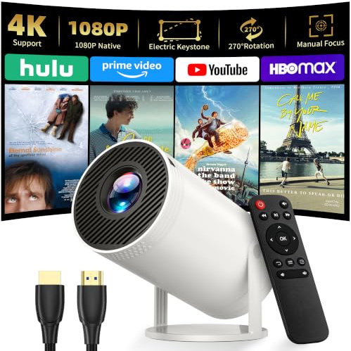 Mini Projector, Native 1080P Portable Projector with Carrying Case, 4K Support, 270°Rotatable Outdoor Movie Proyector, Home Theater Projector Compatible with Phone/TV Stick/Laptop/PS4/HDMI/USB