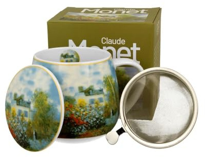 Duo Tasse à thé avec passoire et couvercle en porcelaine New Bone China inspirée de C. Monet Garden at Argenteuil - 0,43 l