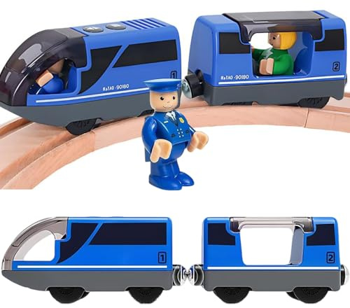 DAJASD Eisenbahn Kinder Elektrisch, Eisenbahn Elektrische Lok Holzeisenbahn Zug, Leistungsstarker Motorzug Kompatibel mit Thomas Kinder Lokomotive Zug Spielzeug für Kinde(Blau)