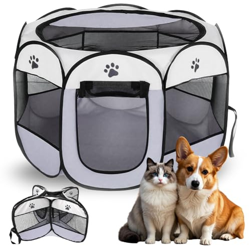 Box per Cani 74x74x43cm, Recinto per Gatti Pieghevole, Recinti Gioco per Cane, Recinto per Gatto, Gabbia per Cucciolo, Gattini, Conigli e Piccoli Animali, Interni ed Esterni (Grigio)
