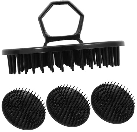 4 Cepillos Masajeadores Capilares para Cabello y Cuero Cabelludo, Negro | Limpieza Profunda del Cuero Cabelludo, Masaje Relajante Muscular, Agarre Fácil, Material PE Resistente