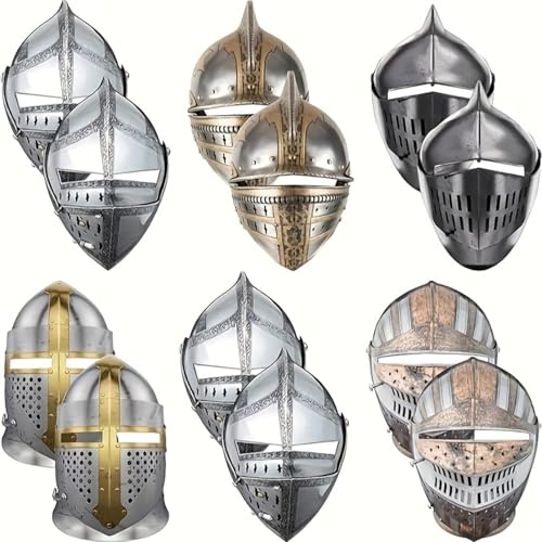 Shamoparty Lot de 12 masques en papier de chevalier - Décoration de fête médiévale - Casque de chevalier - Décoration de carnaval - Thème médiéval - Accessoire de fête d'anniversaire