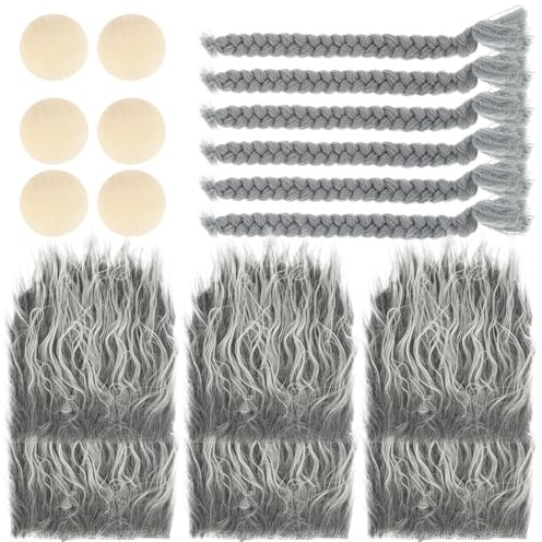 Artibetter Barba GNOME in Pelliccia Sintetica Grigia per Decorazioni Natalizie Fai da Te con Perle in Legno Accessori Artigianali per Addobbi Festa e Albero di Natale