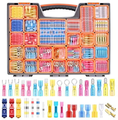 Tnisesm 1530Pcs Ultimate Heat Shrink Wire Connectors with Wire Cutter Stripper Waterproof Electrical Spade Connectors kit, Insulated Crimp Ring Fork Spade Terminal T-Tap Solder Butt Splice Connectors
