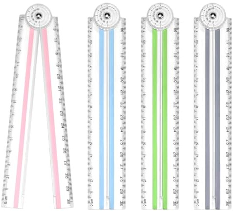4 stycken vikbar linjal 30 cm, plastlinjal vikbar linjal, vikbar linjal med vinkellinjer, klar mätlinjal, rak linjal för kontor elever stationära studenter