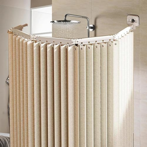Duschvorhangstange Ohne Bohren, Faltbarer Duschvorhang mit Duschvorhangstange(1.8x2M), 4-Folds Klappbare Duschvorhang stange L-Form/U-Form/Gerade, für Kleine Badezimmer, Wohnmobile