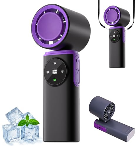 FUFRE Mini ventilateur manuel pliable à 180° - Batterie rechargeable - 5 niveaux de vent - Ventilateur portable silencieux avec lumière LED - Ventilateur USB pour l'été et les voyages