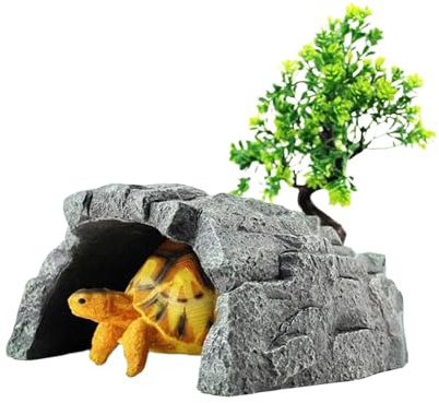 Reptilien Versteck Höhle – 12,5 cm Harz Sonnenplatz Stein | Harz Terrarium Dekoration Aquarium Zubehör, realistischer Unterschlupf für Schlangen Geckos Bartagamen Amphibien naturgetreues Felsendesign