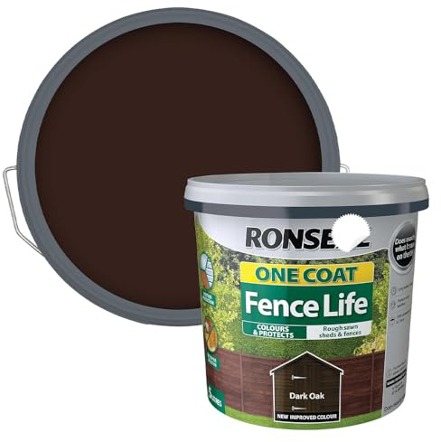 Karrma Ltd. One Coat Fence Life Dark Oak 5L Weather-Resistant Fence Stain Quick-Dry Wood Protector for Sheds, Fences & Garden Timber