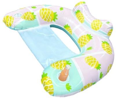 Schwimmsessel für Pool, mit ergonomischer Kopfstütze und Getränkehalter, aufblasbarer Lounge-Sessel für Erwachsene, zum Sonnenbaden im Sommer, , Wasserpark, See