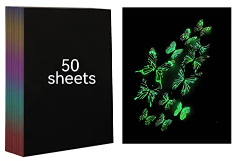 Creatorally 50 fogli di carta da grattare luminosa in formato A4, con penna in legno, che si illumina al buio, per incisione laser, fai da te, regali creativi per bambini e adulti
