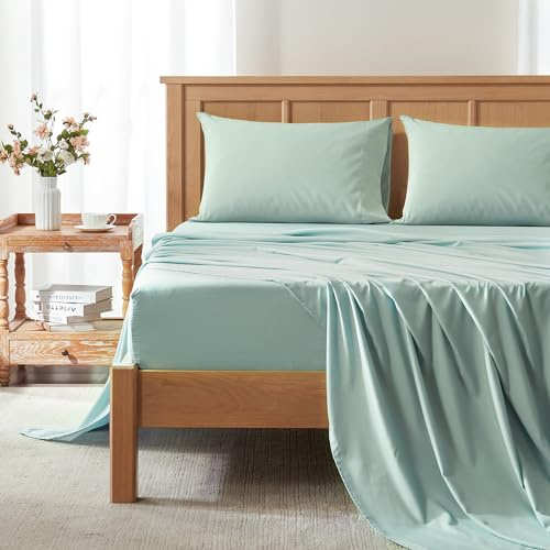 Comfort Spaces Queen - Set di lenzuola rinfrescanti Coolmax, morbide, resistenti al lavaggio, per chi dorme calde, con tasca profonda elastica per materassi fino a 40,6 cm, colore: acqua queen size, 4