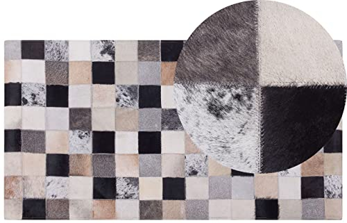 Beliani Patchwork Teppich bunt braun/beige Kuhfell 80x150 cm Kurzflor handgefertigt Rize
