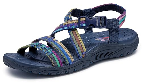 Skechers Dam Reggae-Sew Me-Boho-vävd rem rem rem sandal, Marinblå Flerfärgad, 36 EU