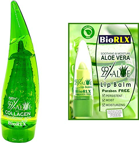 BioRLX 99% Reinheit Aloe Vera Gel mit Kollagen und Hyaluronsäure für Gesicht, Körper und Haar & beruhigend, Feuchtigkeit, After-Sun, Aftershave, trockene Haut (250 ml))
