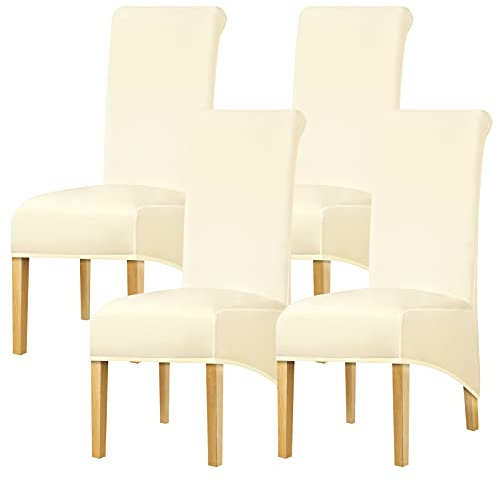 Leorate XL Size Chair Covers Stretch Polyester Chair Slipcover Dining Room High Back Chair Protector Home Decor Cream 4 pieces