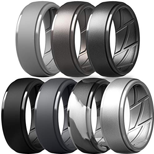 ThunderFit Men's Silicone Rings 10mm Wide 2.5mm Thick Rubber Bands, Breathable, Variety Multipack 1-10, 14.5 - 15 (23.06mm), Silicone, No Gemstone