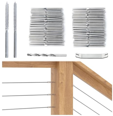 Muzata Cable Railing Hardware Swage Lag Screws CK17 40 Pack 1/8 Silver | 20 Pairs 1/8 Wood Cable Railing Hardware Kit for Deck and Stairs, Left & Right Handed Thread, T316 Stainless Steel Material