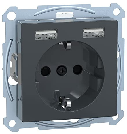 Schneider Electric Merten Schuko-USB-Steckdose, MEG2366-0414 | USB Typ A+A, Unterputz, System M, anthrazit