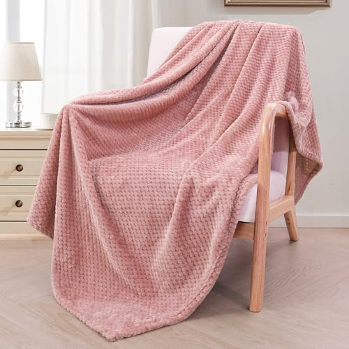 Exclusivo Mezcla Fleece Throw Blanket Extra Large, Super Soft and Warm Blankets for Couch, Sofa and Bed Waffle Textured, Cozy, Fuzzy and Lightweight,Dusty Pink, 127x178 CM