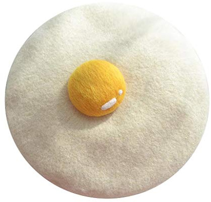 Women Kawaii Poached Egg Yolk Berets Girls Manual Wool Felt Beanies Caps Painter hat Winter Parent-Child French Hat (White, Adults)