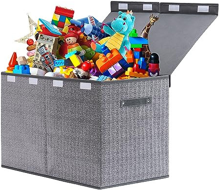ELUCHANG Toy Storage Box, 81L Foldable Kids Toy Chests & Boxes for Boys Girls,Toy Storage Organiser with Flip-top Lid, Childrens Storage Box for Clothes, Bedroom,Playroom, Kindergarten,Grey
