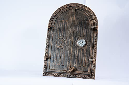 SEZAM doppelte Räucherofentür aus Gusseisen mit Thermometer 500 °C, mit Türriegel, halbrund, Tür für Smoker - Ofentür - Steinofentür, 39,5 x 3,5 x 58,5 cm, kupferfarben bemalt