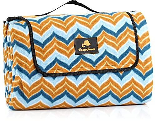 CampFeuer Picknickdecke 200x200 cm | blau/braun | Muster: Zickzack | XXL Campingdecke wasserabweisend | Stranddecke isoliert, Outdoor Decke | Camping Zubehör Picknick, Campingmatte