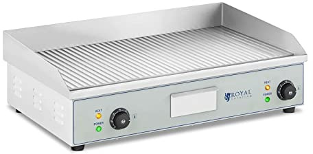 Royal Catering RCEG-73R Professional Electric Grill Pro Grooved Table (Hob Size: 400 x 730 mm, 2 x 2200 W, 50 - 300 °C, Iron Plate)