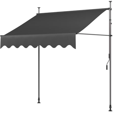 LIFERUN Klemmmarkise ohne Bohren 200cm mit Handkurbel Balkon Balkonmarkise Markise Sonnenschutz Wasserdicht UV-beständig Höhenverstellbar Wasserabweisend Terrassenüberdachung Metall und Polyester