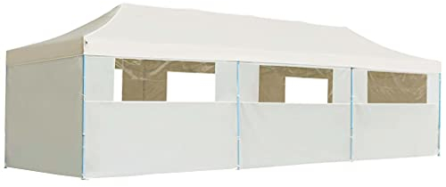 Kstyhome Faltzelt Partyzelt Pop-Up mit 8 Seitenwänden, Pavillon, Zeltgarage, Bierzelt, Weidezelt, Carport, Lagerzelt Winterfest, Garagenzelt, Gartenpavillon, 3 x 9 m Creme
