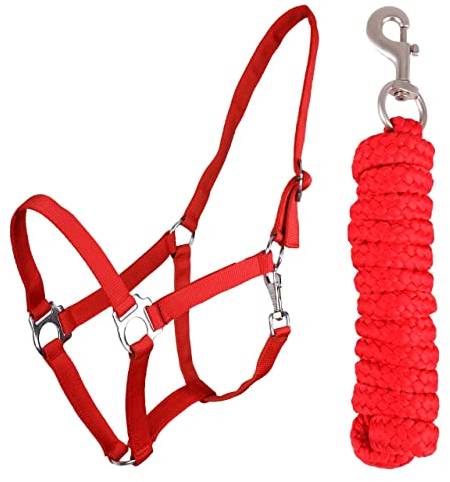 QHP b.v. Halfter-Set Beginner Halfter + Führstrick Heavy Karabinerhaken (Minishetty, feuerrot)