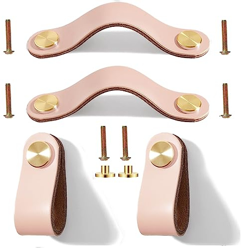 Ledergriffe für Möbel 4 Stück Möbelgriffe Leder Schubladen Knöpfe Kleiderschrank Griffe mit Schrauben für Schublade Schranktür Wohnkultur, Home Office Möbelbeschläge 13,8cm