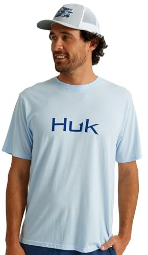 HUK Mens Performance Fishing Logo Tee, Short Sleeve, Quick-Dry, Logo 2.0 - Ice Blue, X-Large