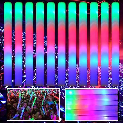 Foam Glow Sticks, 40pcs Sticks16.5in Led Glow Sticks Party Packs In The Dark Party Supplies 3 Modes Sticks Glow for Wedding Halloween Christm