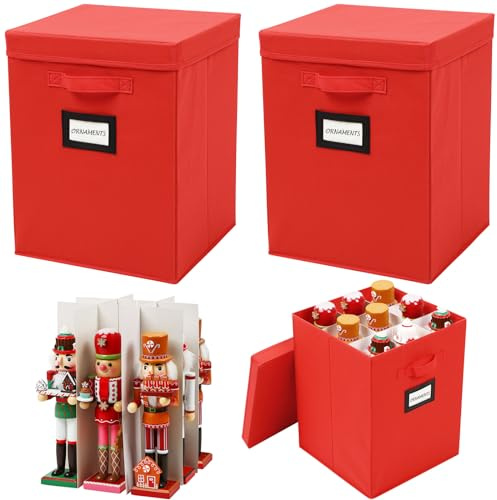 Wesnoy 2 Pack 16 Inch Large Christmas Nutcracker Storage Box, Holds 18 Nutcrackers, Figurine Collectible Storage Box for Holiday Decor, Carolers, Santa Figure or Nut Cracker Ornaments