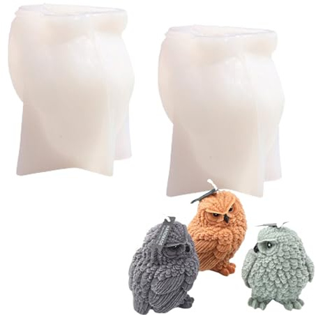 JAWAI 2 Stück 3D Eule Silikonform Kerzenform, 3D Eulen FormSilikon Seifengießform, Kerzen for Men Silicone, Silikon formen Gießformen Kerzen, Kerzenform Silicon, Geeignet für Kerzen, Gips, Harz