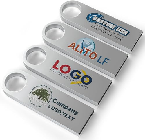 Personalisierte Metall USB-Sticks 100 Stück mit Gravur Wunsch Text, Muster, Firmenlogo, Hochzeit Speicherstick USB 2.0 Flash Drive Individueller 128MB/512MB/1GB/2GB/4GB/8GB/16GB/32GB