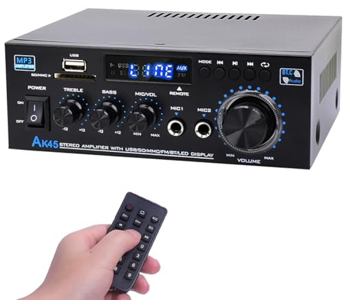 AK45 HiFi-Verstärker Stereo Amplifier 40W X 2 Mini Audio Receiver Verstärker 2 Kanal Bluetooth 5.0 Power Amplifier Digital Hifi Stereo Verstärker Endstufe mit USB, SD, FM, RCA für Zuhause oder Auto
