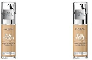 L'Oreal Paris True Match Liquid Foundation, Skincare Infused with Hyaluronic Acid, SPF 17, Available in 40 Shades, 3N Creamy Beige, 30 ml (Pack of 2)
