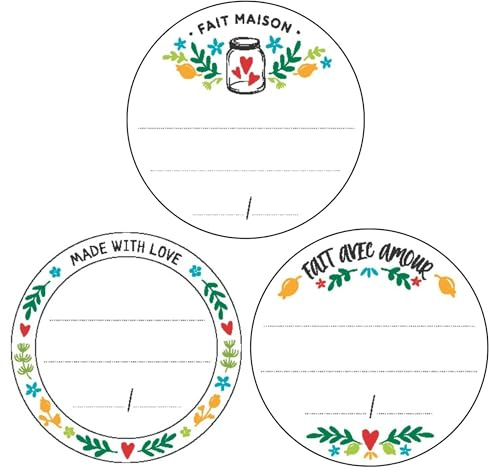 AVERY - 250 Etiquettes Rondes Confitures et Fait Maison en Rouleau - Motifs Fleuris - Format Ø 46.5 mm