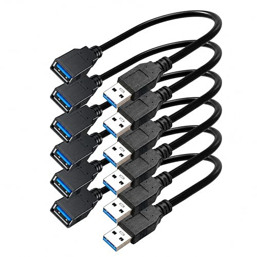 SaiTech IT 6 Pack 15cm Short USB 3.0 Male A to Female A Extension Cable 5GBps for Laptop/PC/Mac/Printers- Black