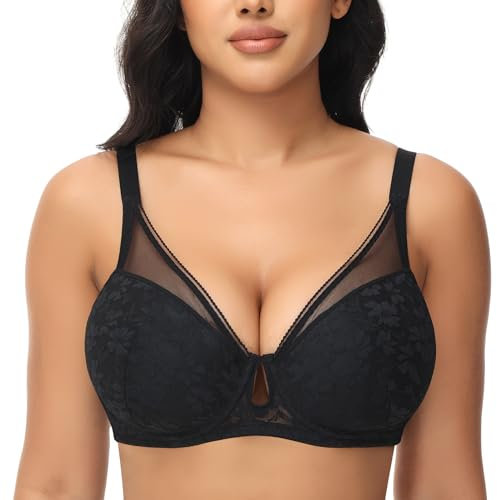 FallSweet Push Up Lace Bras for Women Underwired Padded Add one Cup Sexy Bra(Black,40DD)