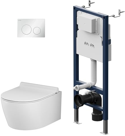 Komplettes Set - Vorwandelement inkl. Betätigungsplatte II90151 + Hänge-WC X-Joy S CXB1700SC FlashClean + WC-Sitz mit Soft-Close-Absenkautomatik, AM.PM Prime Fit IIS90151.XB1700